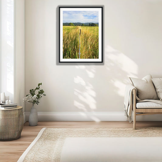 Farm Field Fence Toward Hills photo print